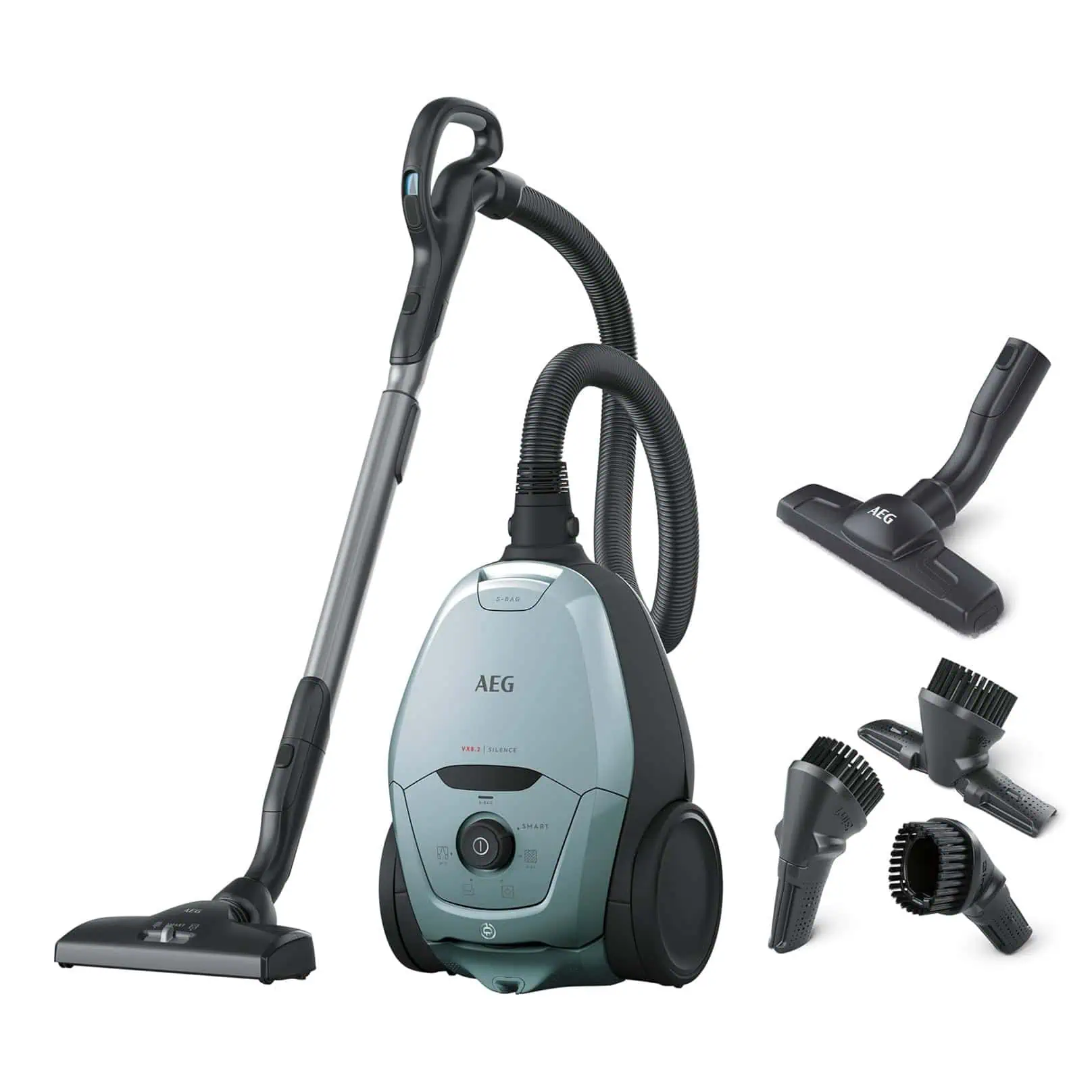 جاروبرقی سوپر سایلنت آاگ AEG VX82-1-4MB با لوازم جانبی کامل شامل برس و نازلهای چندمنظوره