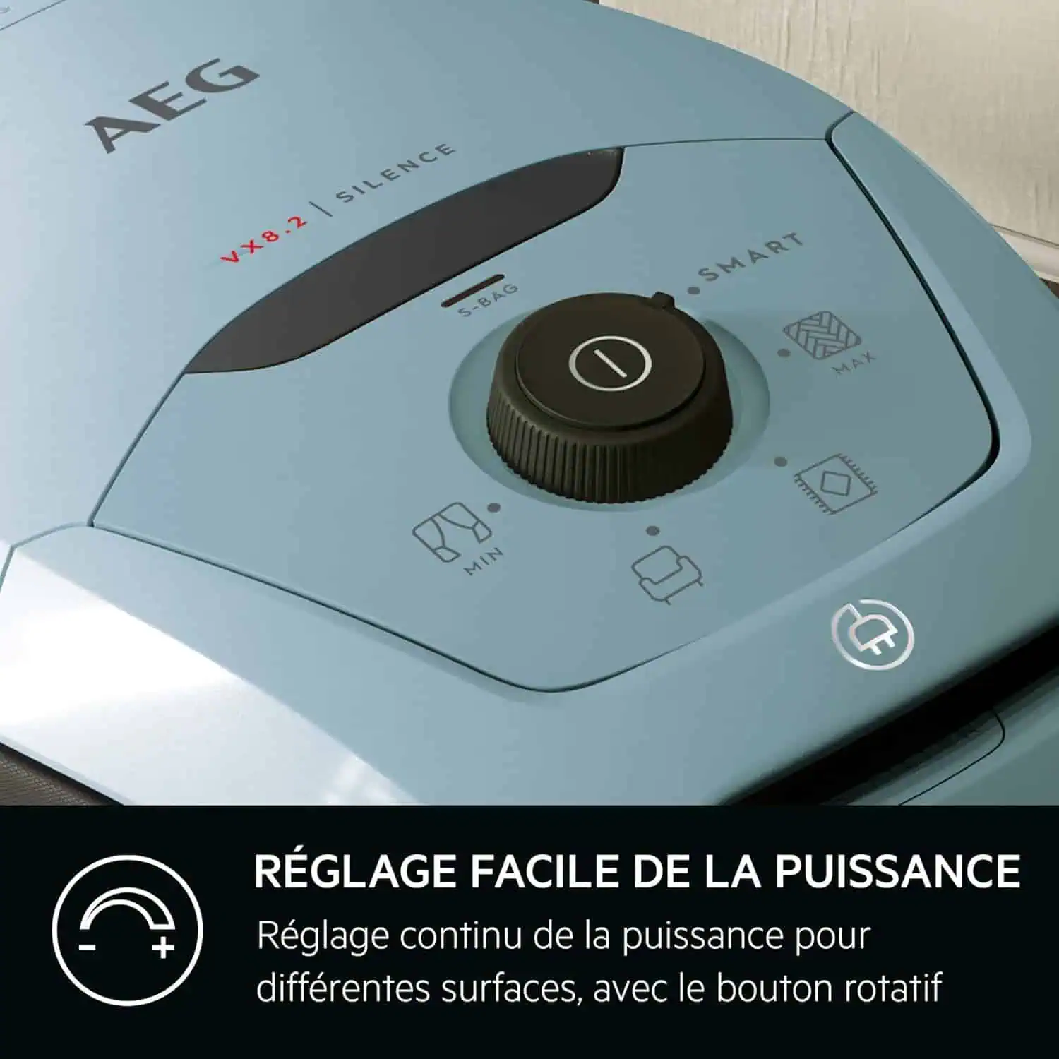 تنظیم قدرت مکش در جاروبرقی AEG VX82-1-4MB با دکمه چرخشی Smart Control
