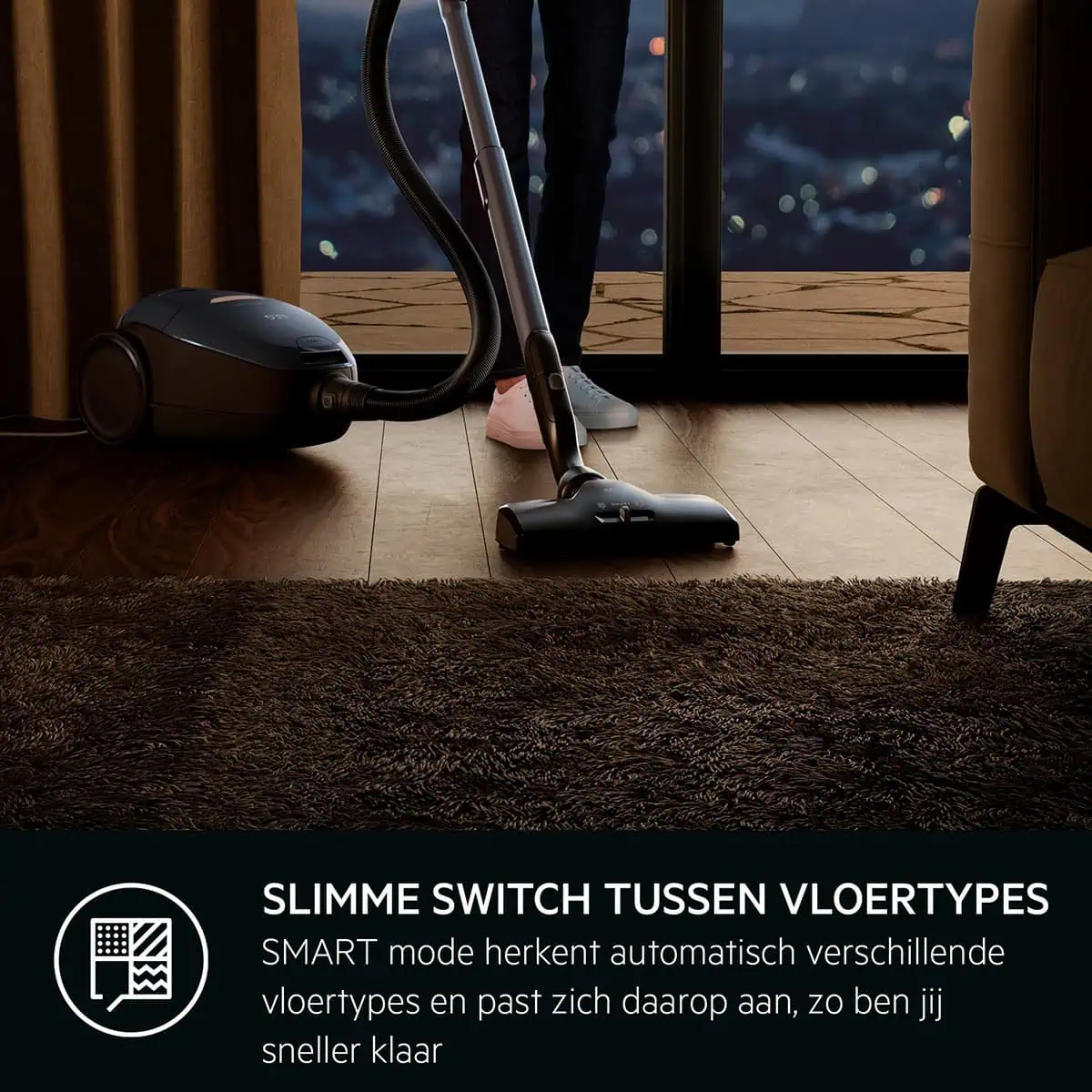 عملکرد SmartMode جاروبرقی آاگ AEG VX82-1-5DB برای تشخیص خودکار نوع سطح و تنظیم مکش مناسب