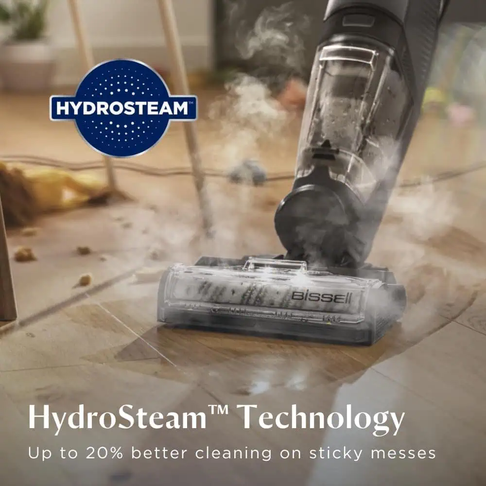 فناوری بخار هوشمند HydroSteam در جاروبرقی و زمینشوی Bissell CrossWave HydroSteam 3527E برای پاک کردن لکههای چسبناک تا 20 درصد بهتر
