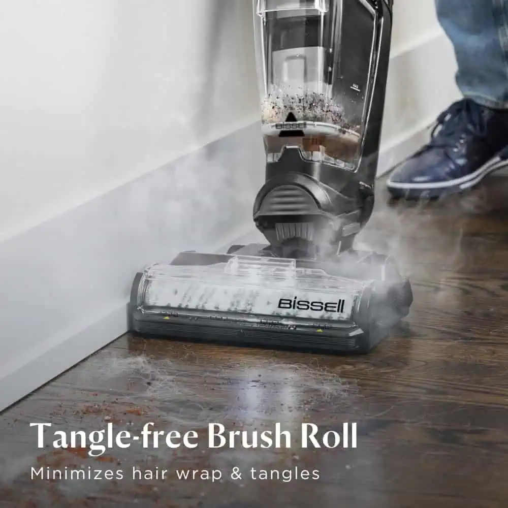برس ضدگیر مو Tangle-Free در حال بخارشویی کف چوبی توسط Bissell CrossWave HydroSteam 3527E