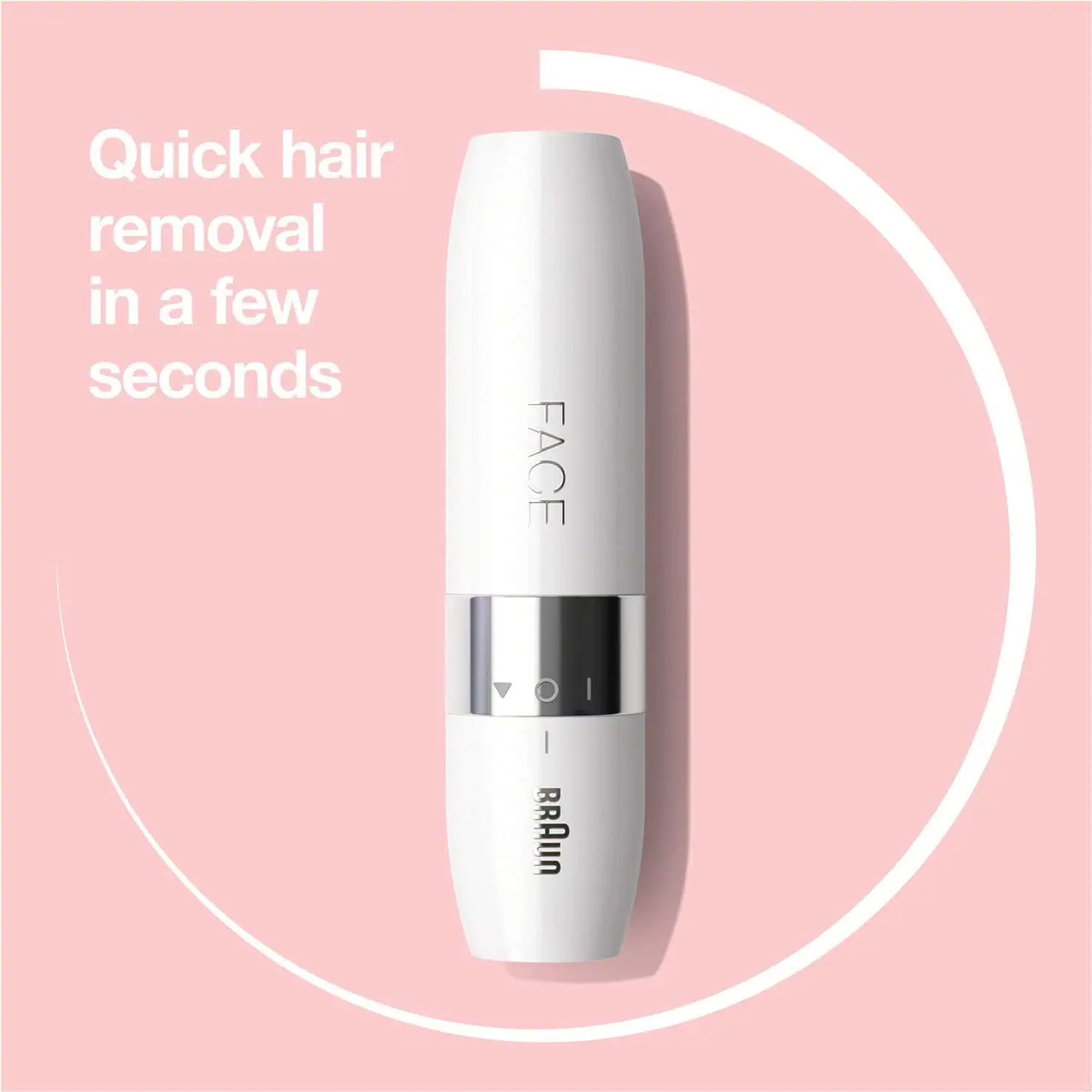 تصویر شیور براون FS1000 با متن "Quick hair removal in a few seconds" (حذف سریع مو در چند ثانیه).