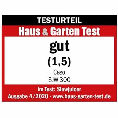 نشان کیفیت تست Haus & Garten آلمان برای عصاره گیر CASO SJW 300 با امتیاز 1.5