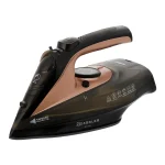 اتو بخار بی‌سیم داسلر مدل Helios با طراحی مشکی و رزگلد، نمای جانبی با دکمه‌های کنترل بخار و نشانگر سطح آب