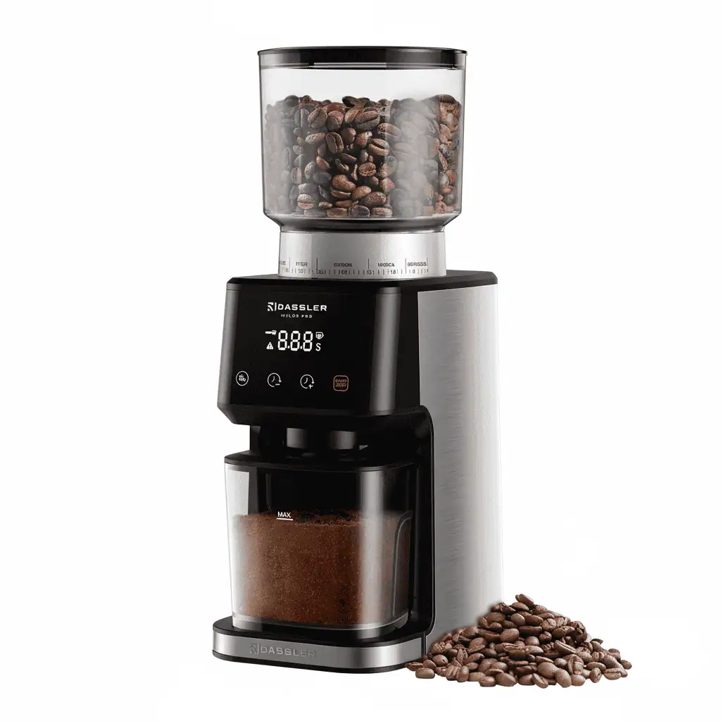 آسیاب داسلر MYLOS Pro با مخزن دان قهوه و قابلیت تنظیم دقیق درجه آسیاب.