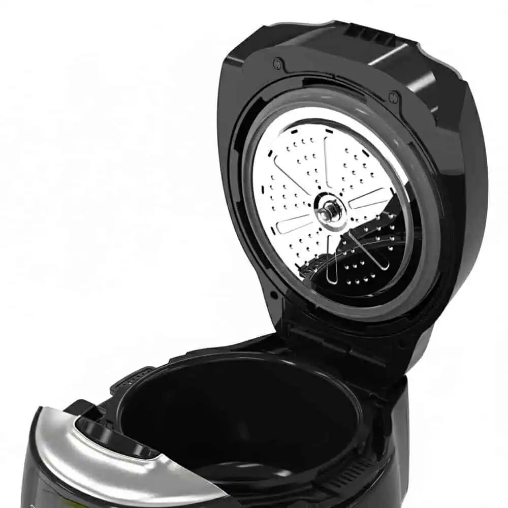 نمای داخلی زودپز و مولتی کوکر داسلر Dassler OTIA با درب باز و صفحه بخار استیل