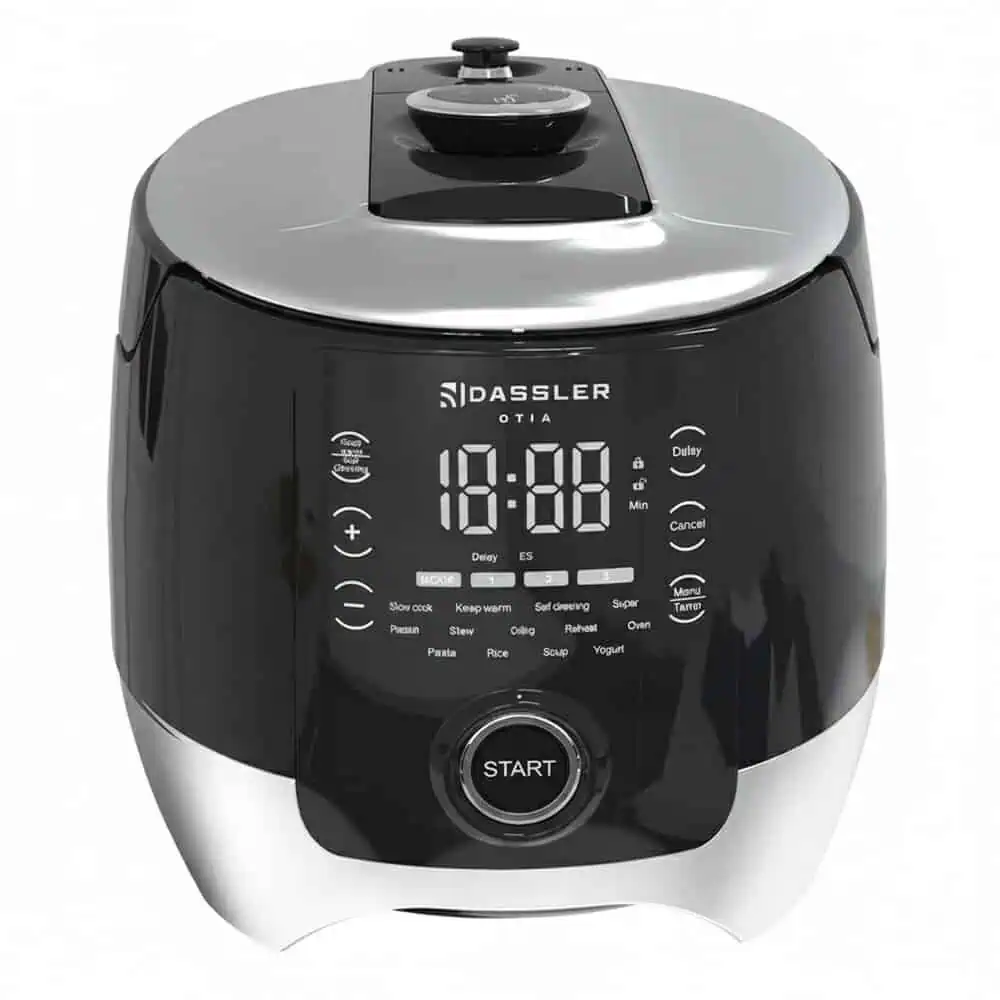 نمای نزدیک از نمایشگر دیجیتال زودپز و مولتی کوکر داسلر Dassler OTIA با دکمه استارت