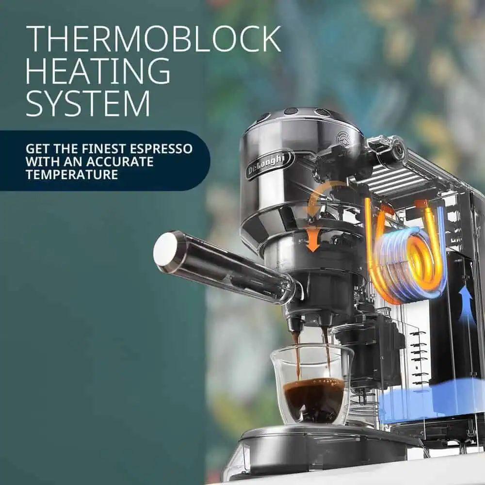 نمای سیستم حرارتی ترموبلاک اسپرسوساز دلونگی EC685 برای دمای دقیق عصارهگیری