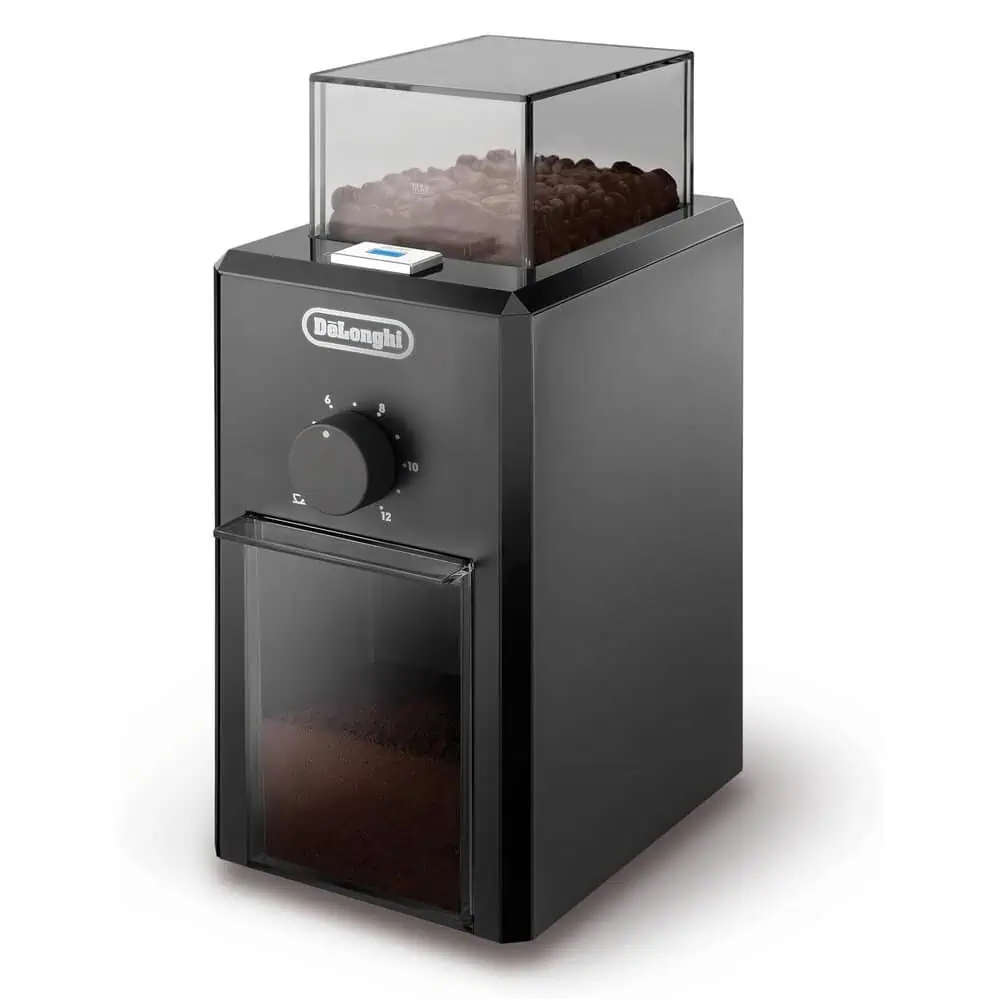 آسیاب قهوه دلونگی KG79 مشکی با بدنه پلاستیکی و طراحی مربعی