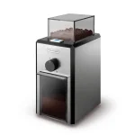 آسیاب قهوه دلونگی مدل KG89 با بدنه فلزی و مخزن شفاف پر از دانه قهوه