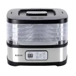 نمای روبرو از میوه خشک کن برقی KöLAX مدل 901641 با بدنه استیل و پنل دیجیتال کنترل دما و زمان