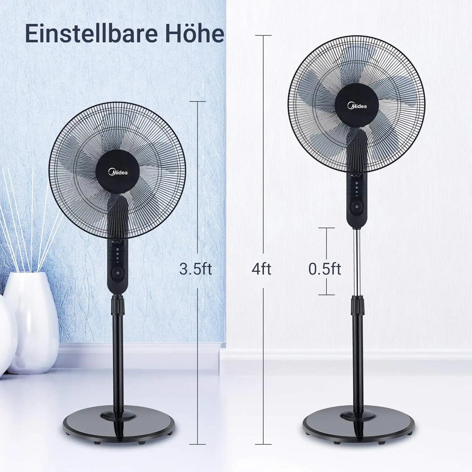 پنکه ایستاده میدیا مدل FS40-15FR با تضویح قابلیت تنظیم ارتفاع