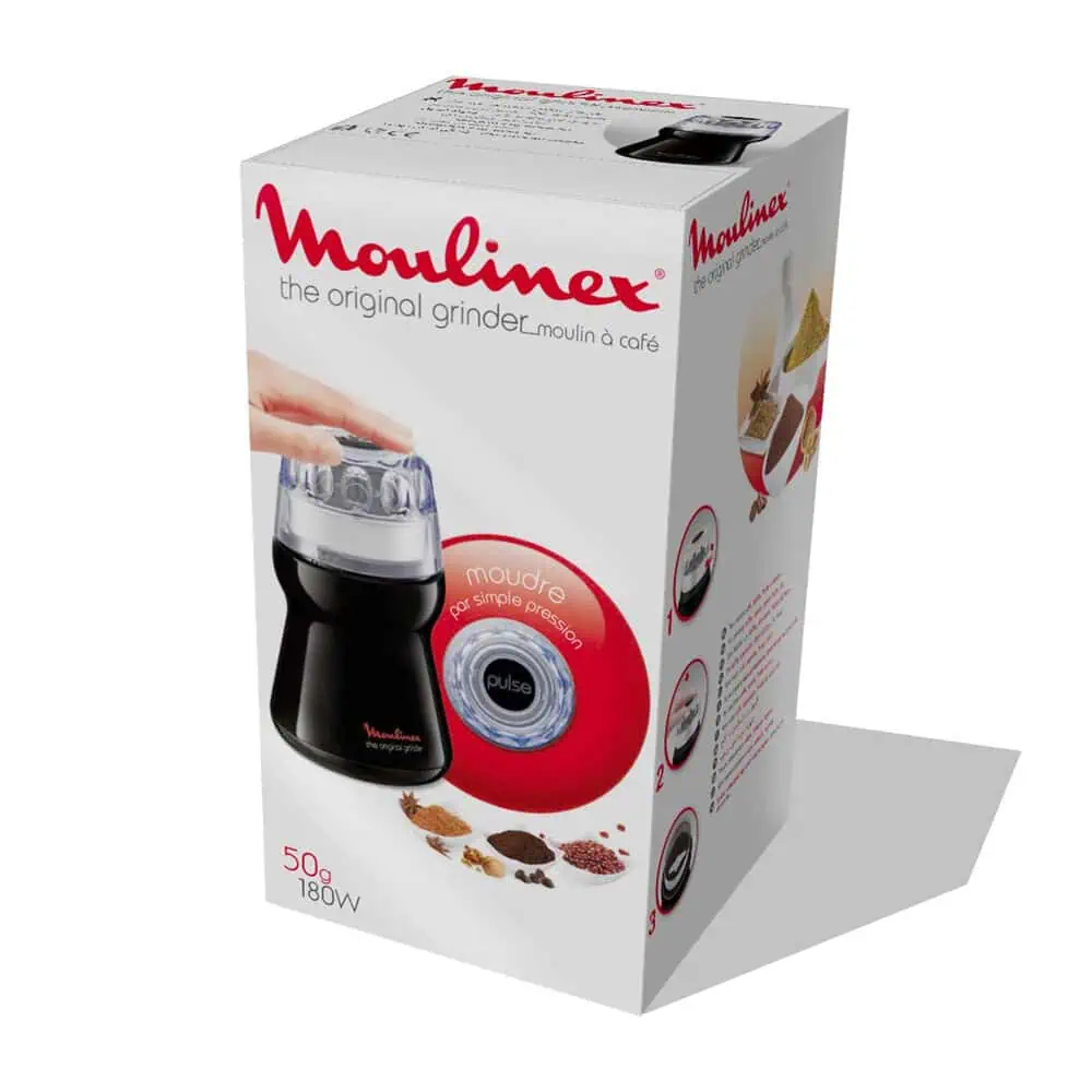 جعبه آسیاب برقی مولینکس AR110830 با تصویر محصول و مشخصات روی بستهبندی