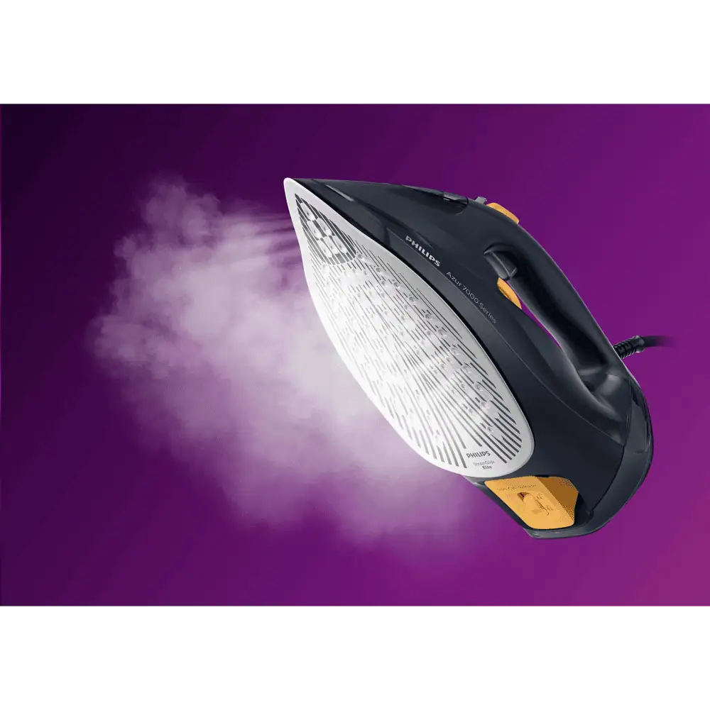 نمای بخار قدرتمند اتو فیلیپس مدل HD7060 هنگام کار با پسزمینه بنفش