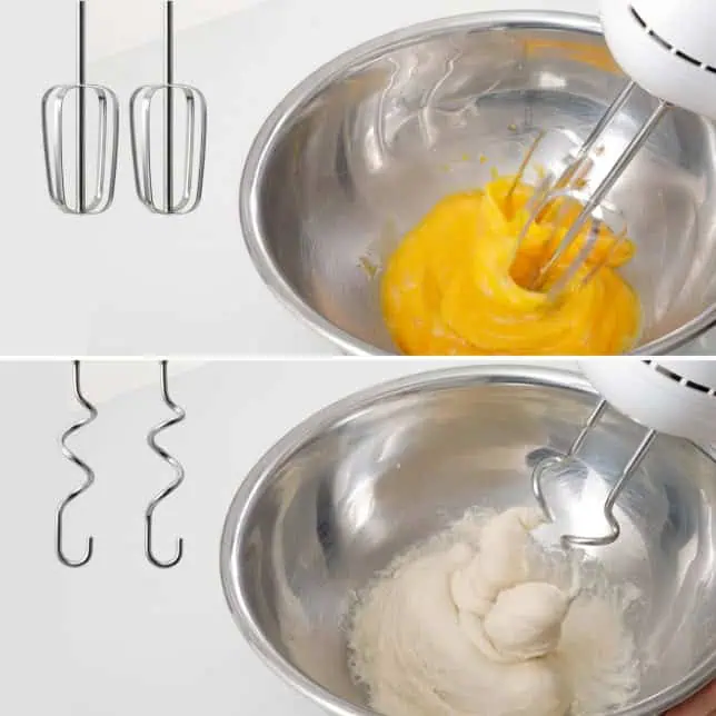 همزن پاناسونیک مدل Panasonic MK-GB3 در حال همزدن زرده تخممرغ با سری همزن فلزی در کاسه استیل