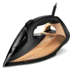 اتو بخار فیلیپس مدل DST7040 مشکی طلایی از زاویه جانبی با طراحی شیک و کفی SteamGlide Elite