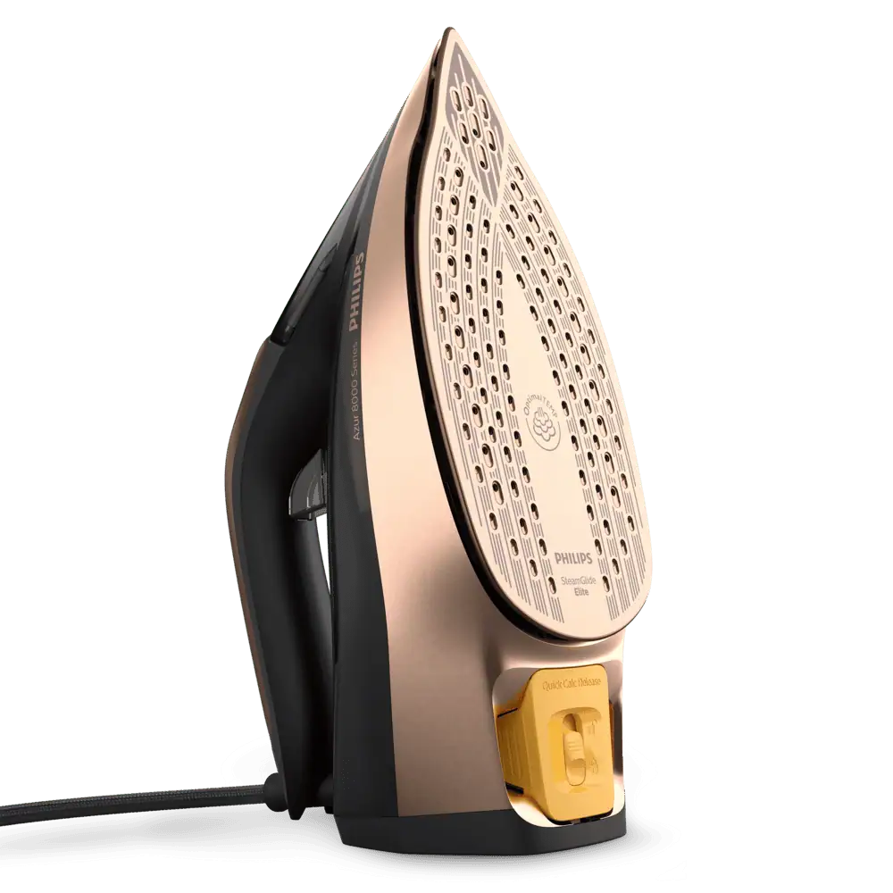 کف SteamGlide Elite اتو بخار فیلیپس Philips DST8041 با طراحی سوراخ‌های بخار گسترده و سیستم Quick Calc Release در قسمت پشتی بدنه