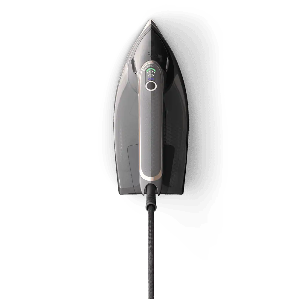 نمای بالا از اتو فیلیپس Philips DST8041 با دکمه‌های کنترل هوشمند دما و بخار و طراحی بدنه مشکی – رزگلد