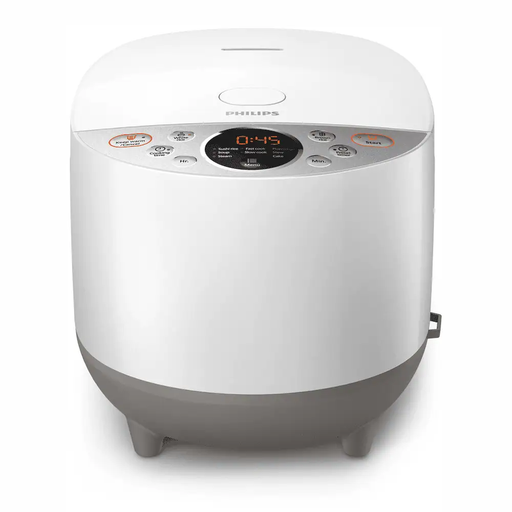 نمای روبهروی پلوپز و مولتی کوکر فیلیپس Philips HD4515 با پنل دیجیتال روشن