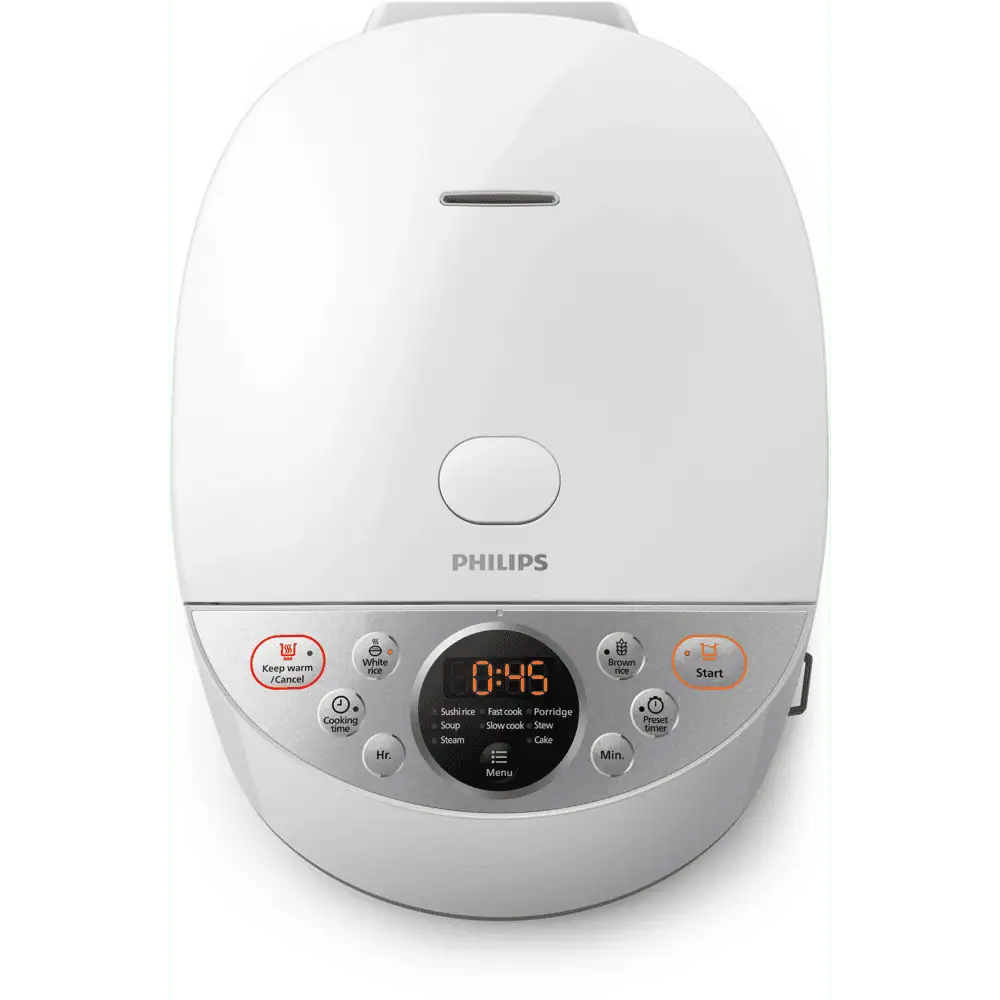 نمای بالا از پلوپز فیلیپس Philips HD4515 با صفحه نمایش دیجیتال و دکمههای برنامهپزی