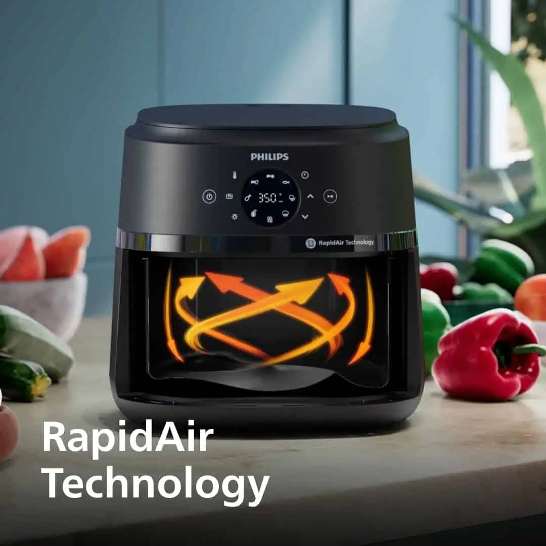 نمای داخلی سرخ کن فیلیپس NA230 با فناوری Rapid Air برای گردش هوای داغ و پخت یکنواخت