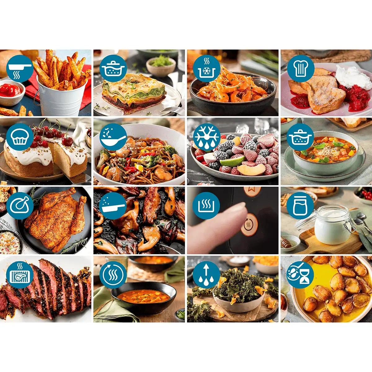 تصویر مجموعه‌ای از غذاهای متنوع قابل پخت با سرخ‌کن بدون روغن فیلیپس مدل Philips NA332 شامل سیب‌زمینی