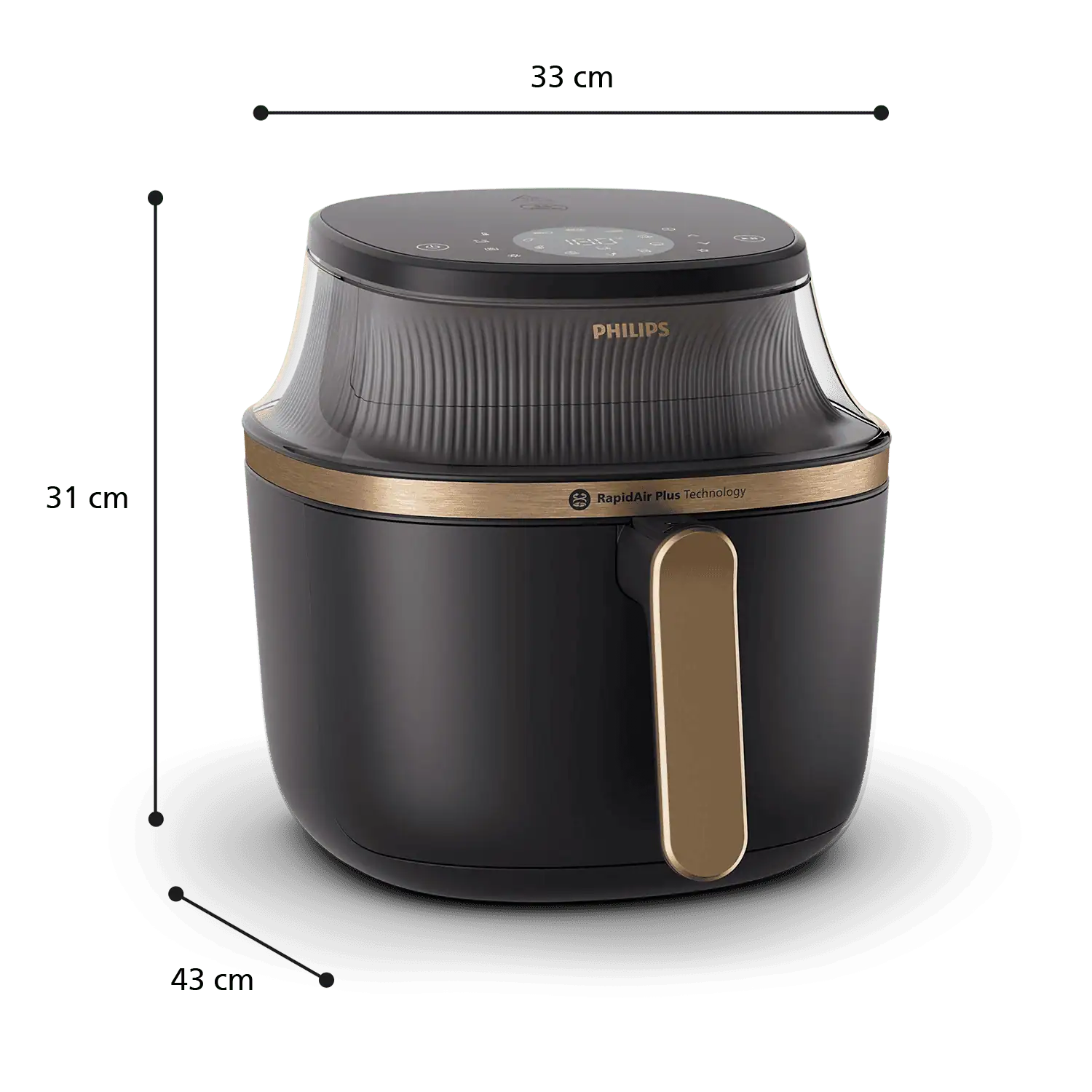 ابعاد سرخ کن فیلیپس مدل NA332 با ظرفیت 6.2 لیتر و ارتفاع 31 سانتی‌متر