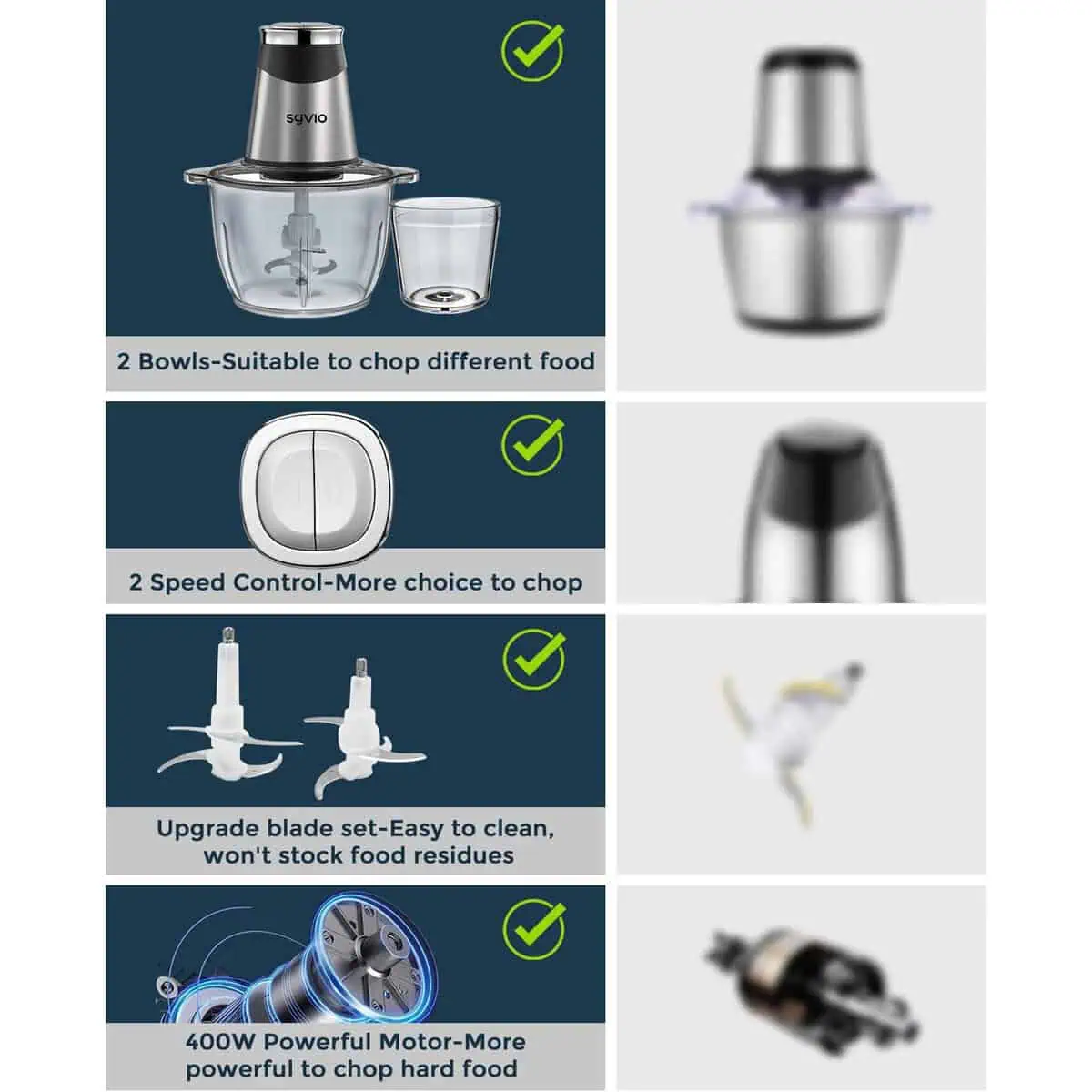اجزای خردکن Syvio BM-217A با دو کاسه شیشهای و دو سرعت