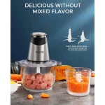 خردکن Syvio BM-217A با دو کاسه شیشه‌ای پر از گوشت و هویج