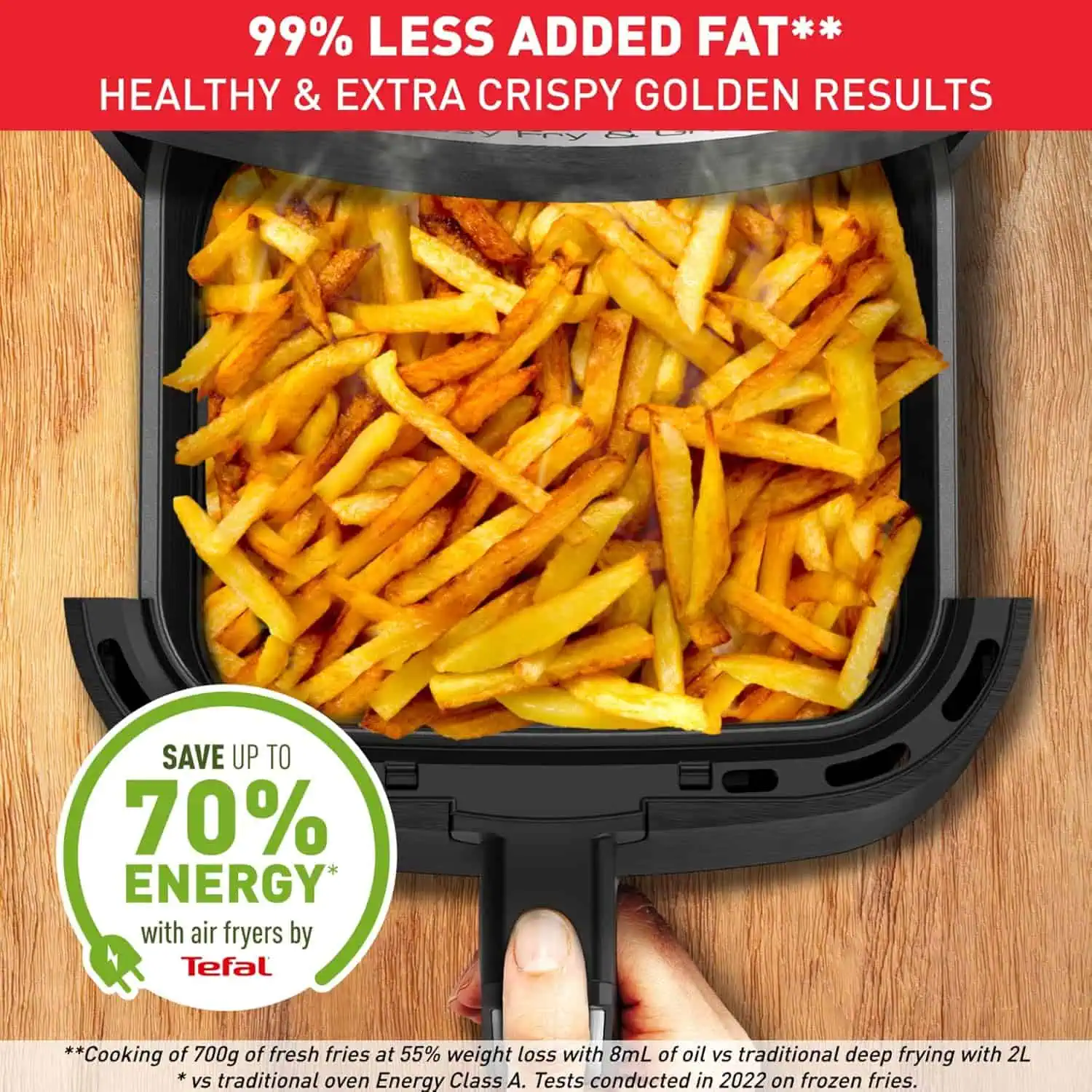 سیبزمینی سرخشده طلایی و ترد در سرخکن تفال EY505 با مصرف ۹۹٪ چربی کمتر و صرفهجویی ۷۰٪ انرژی