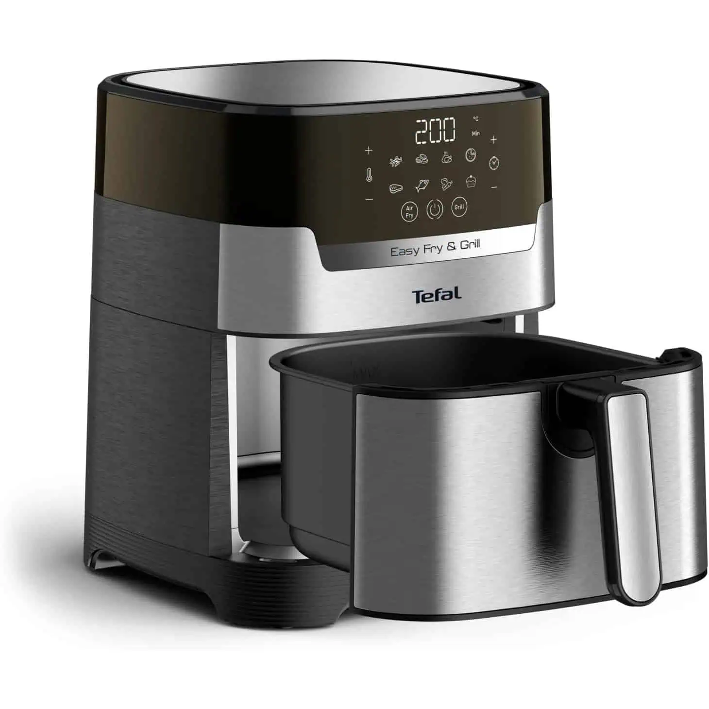 نمای باز سرخکن بدون روغن و گریل ۲در۱ تفال EY505 با سبد داخلی باز