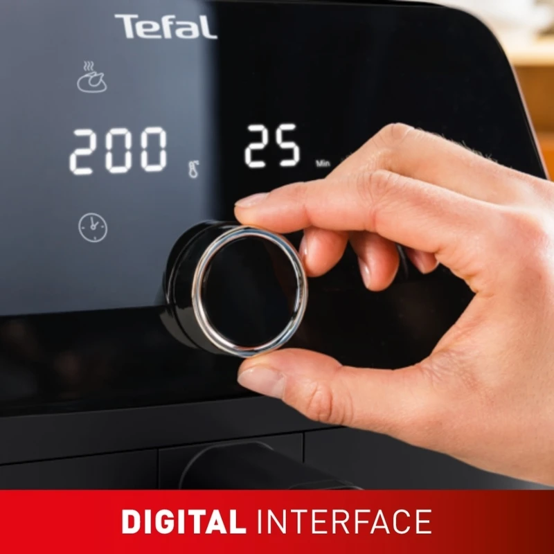 کلوزآپ تنظیمات پنل دیجیتال سرخ کن تفال Tefal EY855 همراه با ولوم چرخشی