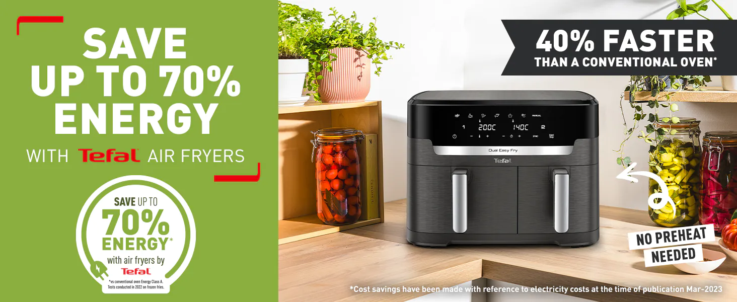 صرفهجویی تا ۷۰٪ انرژی و پخت ۴۰٪ سریعتر از فر معمولی با سرخکن تفال EY942