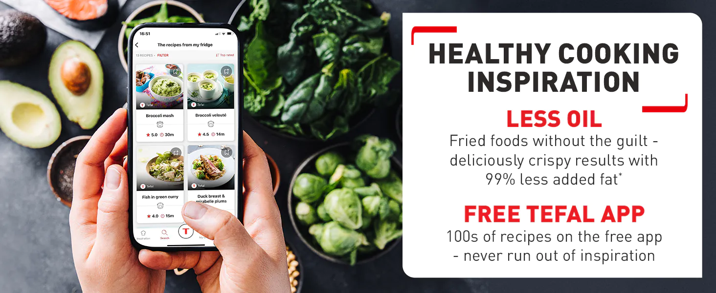 اپلیکیشن تفال با صدها دستور غذای سالم برای استفاده از سرخکن Tefal EY942 بدون روغن اضافی