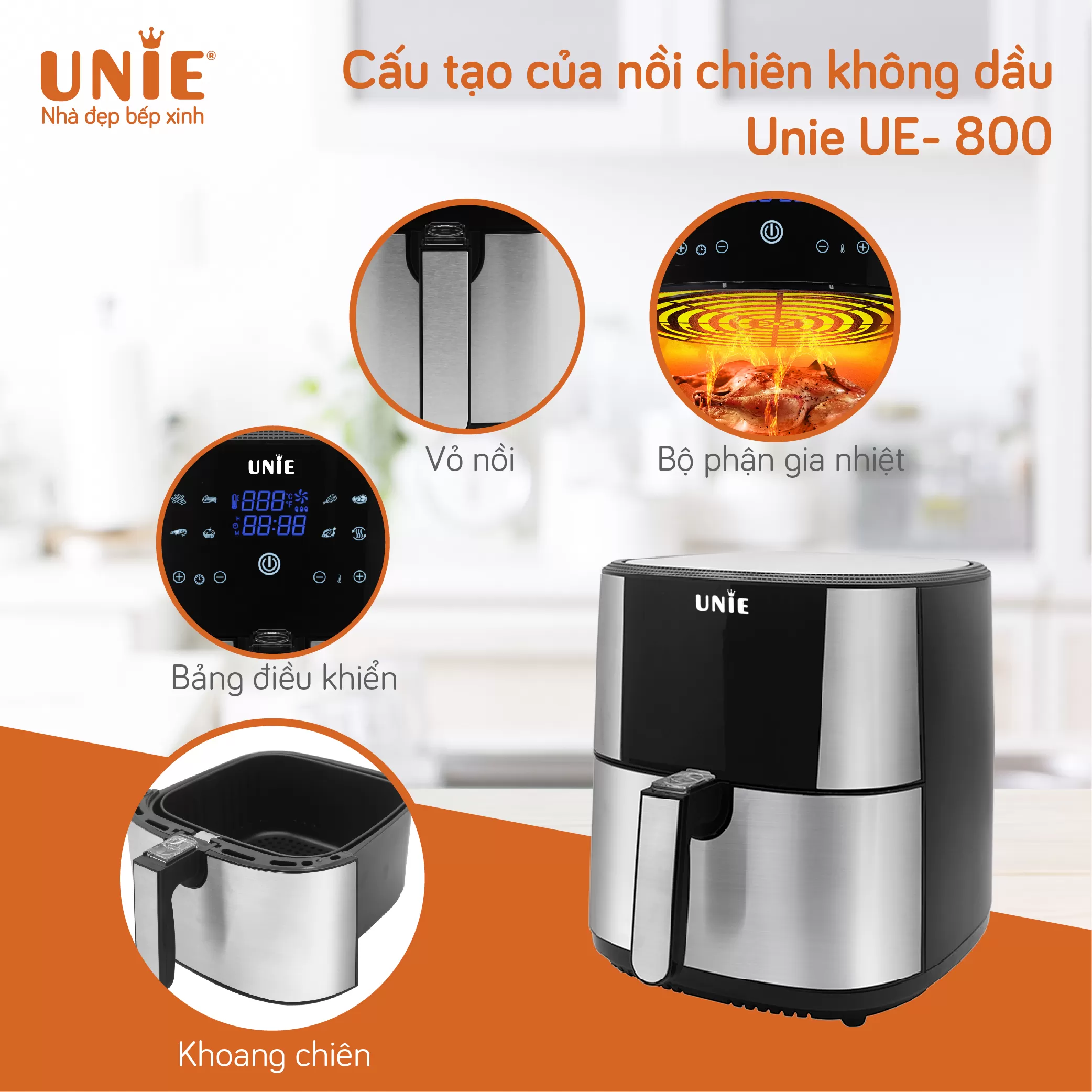 سرخ کن بدون روغن 8 لیتری یونی ویتنام Unie UE-800