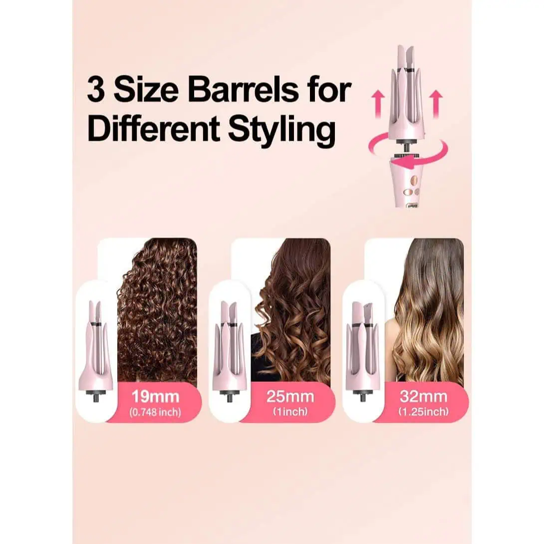 نمایش تاثیر سری‌های سه‌گانه در حالت‌دهی مو با قطرهای مختلف 19، 25 و 32 میلی‌متر در دستگاه فرکننده Valeria