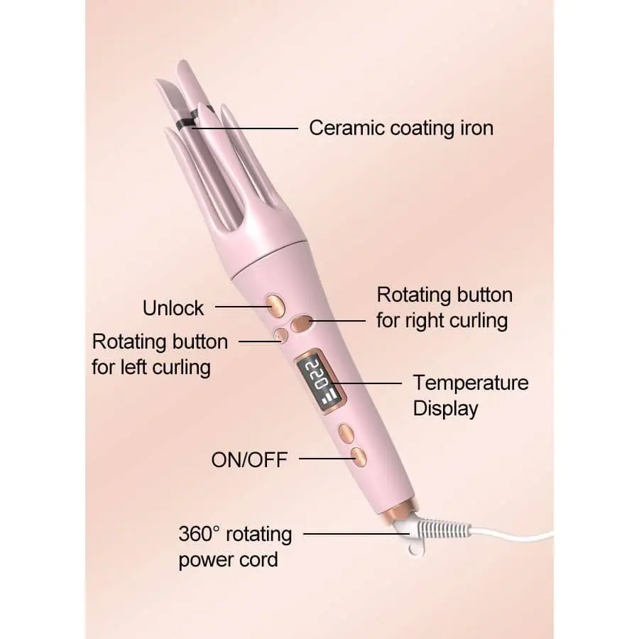 نمای کامل از اجزای عملکردی دستگاه فرکننده مو Valeria شامل پوشش سرامیکی، دکمه‌های چرخش و کابل چرخان