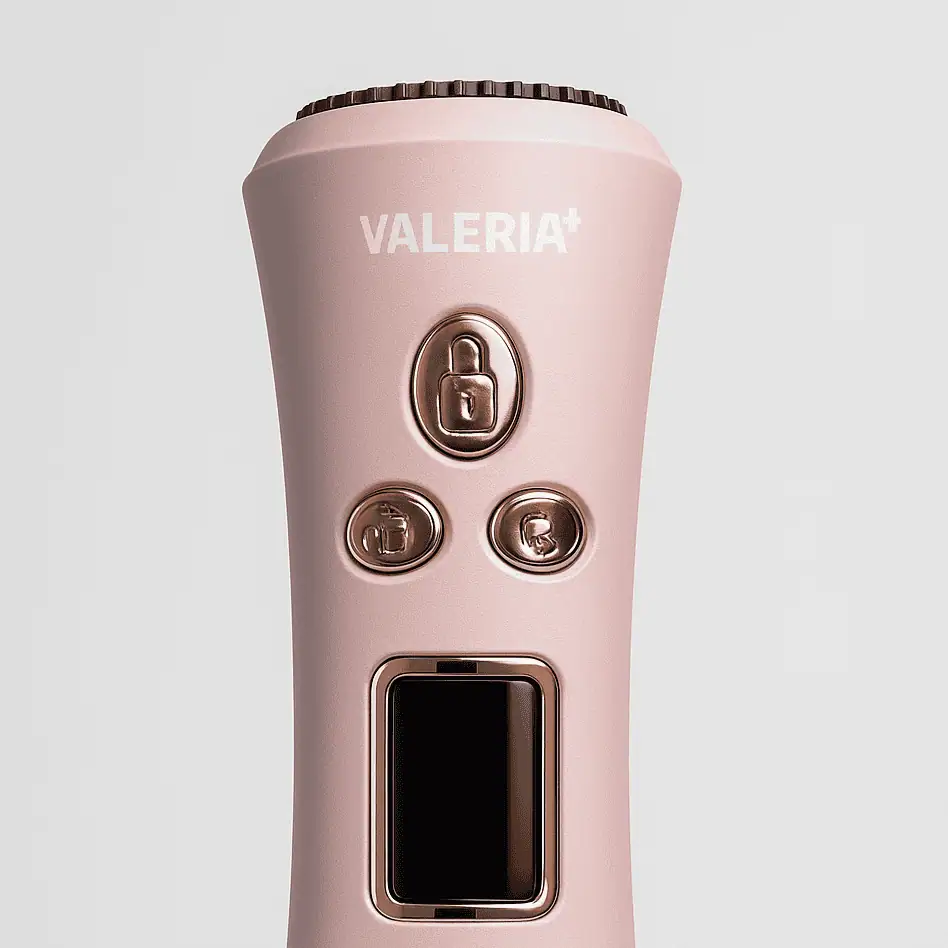 نمای دکمه‌های عملکردی دستگاه فرکننده مو والریا VA1004 شامل قفل ایمنی و کنترل چرخش