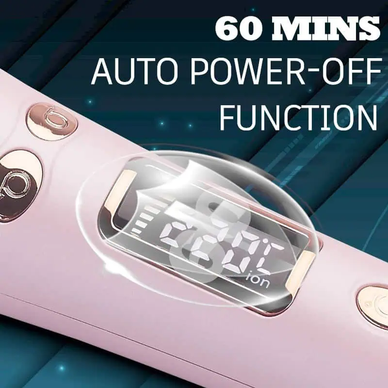 نمای نزدیک از نمایشگر LCD فرکننده مو Valeria VA1004 با دمای 220 درجه سانتی‌گراد و دکمه‌های کنترلی