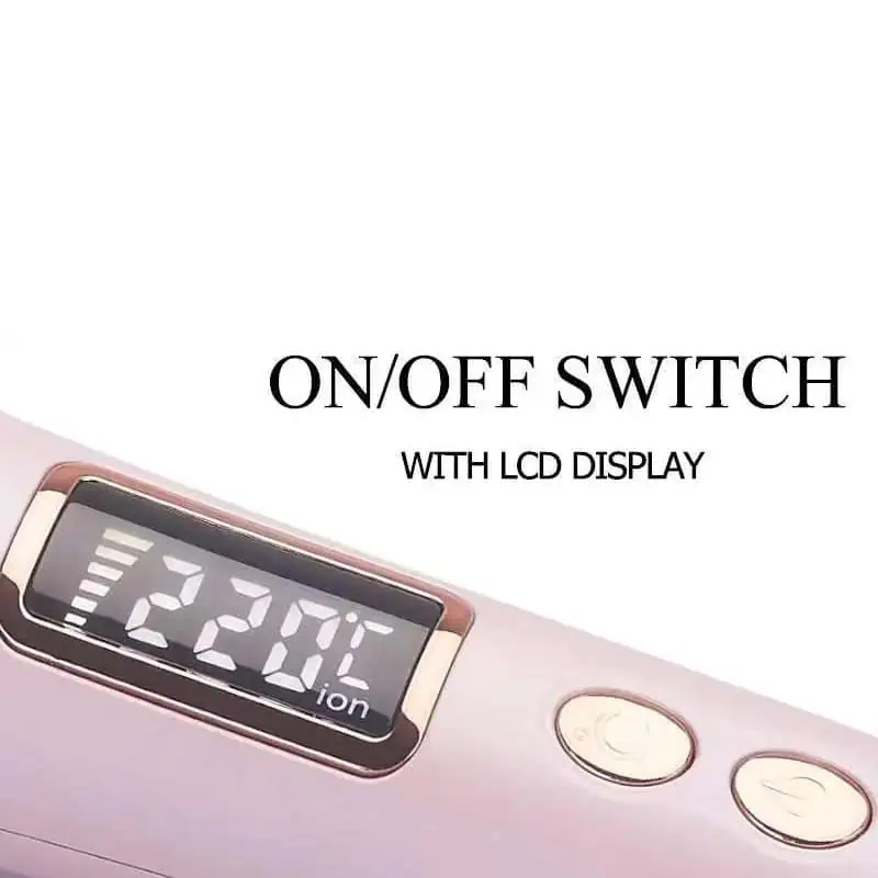 نمای نزدیک از نمایشگر LCD فرکننده مو Valeria VA1004 با دمای 220 درجه سانتی‌گراد و دکمه‌های کنترلی