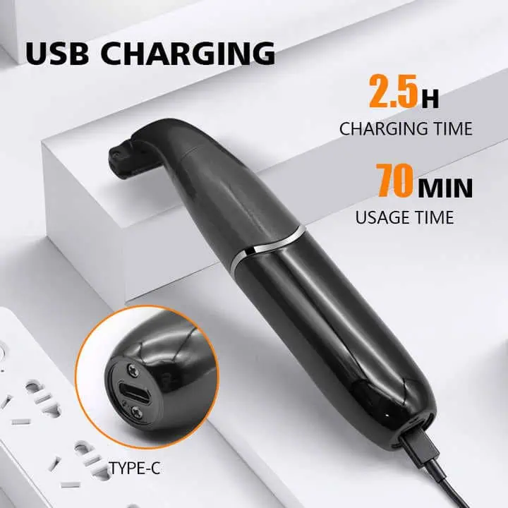 شارژ ماشین اصلاح والریا VA1005 با کابل USB تایپ C همراه با زمان شارژ ۲.۵ ساعت و ۷۰ دقیقه استفاده