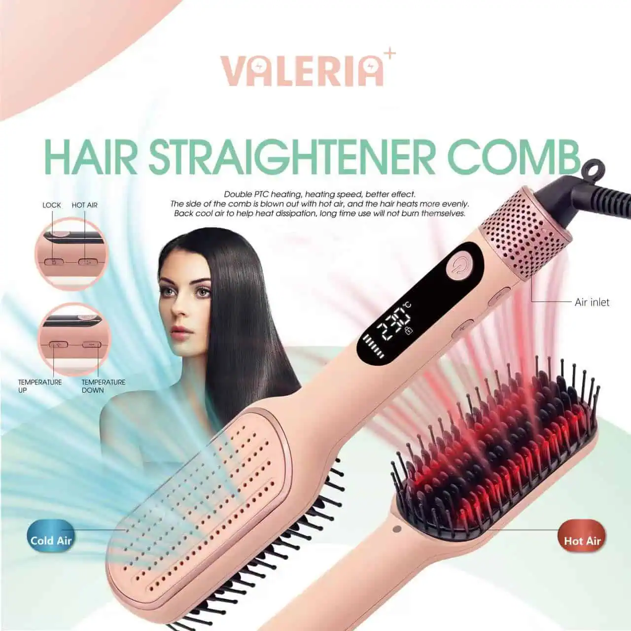 کاربرد برس حرارتی و سشوار والریا مدل VA1020 برای صاف‌کردن مو با قابلیت هوای سرد و گرم