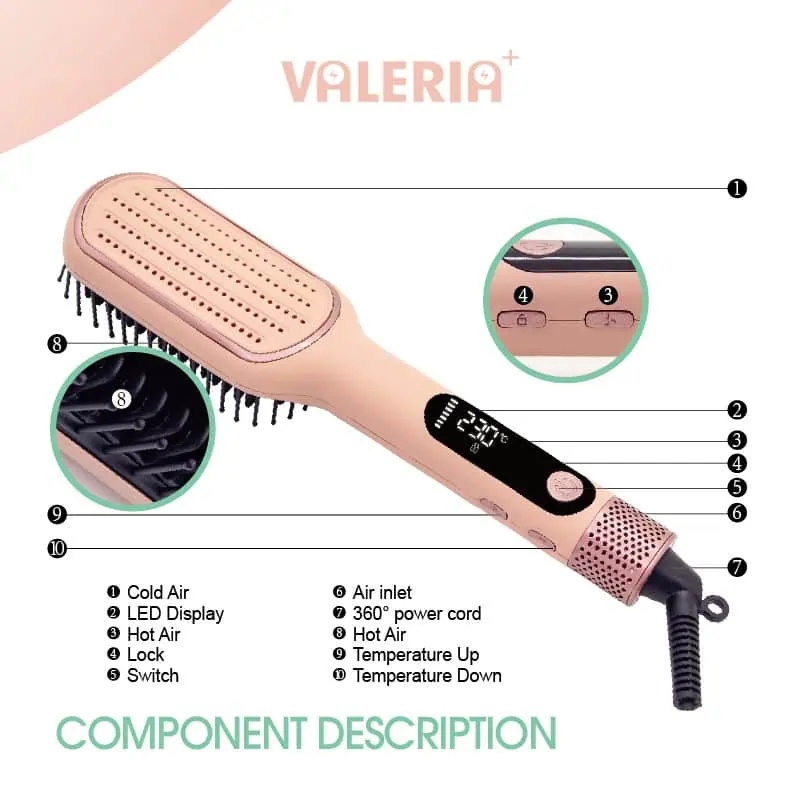 معرفی کامل اجزای برس حرارتی و سشوار والریا مدل VA1020 همراه با نمایشگر LED