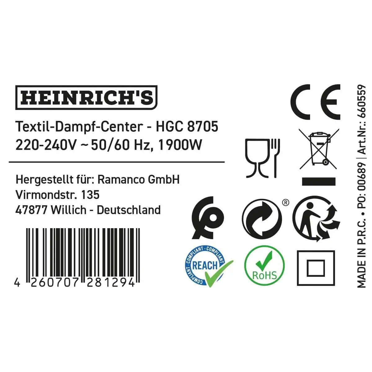 بخارگر هاینریش ‎Heinrich´s ‎HGC 8705